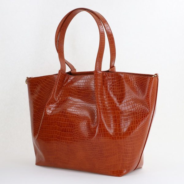 Geanta Shopper de dama din piele ecologica caramel texturata logo fateta exterioara Monnari BS20201164 120
