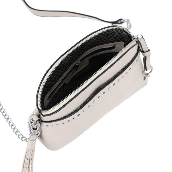 Geanta Crossbody casual dama din piele ecologica gri deschis cu lant tinte metalice Lulu Castagnette BSLLCA2103049 123