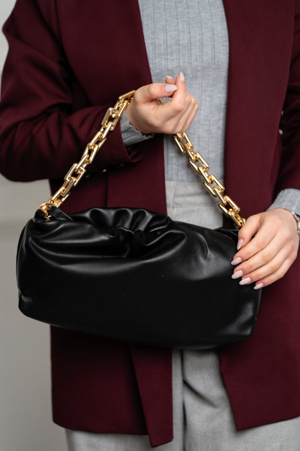 Poseta eleganta dama piele eco neagra cu maner din lant cu un compartiment Gallantry BSGAPO2107024 119