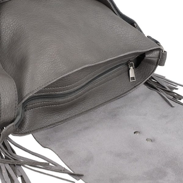 Geanta tip postas talie mare piele ecologica gri cu franjuri lungi TurboBags BSTBCR2108156 121
