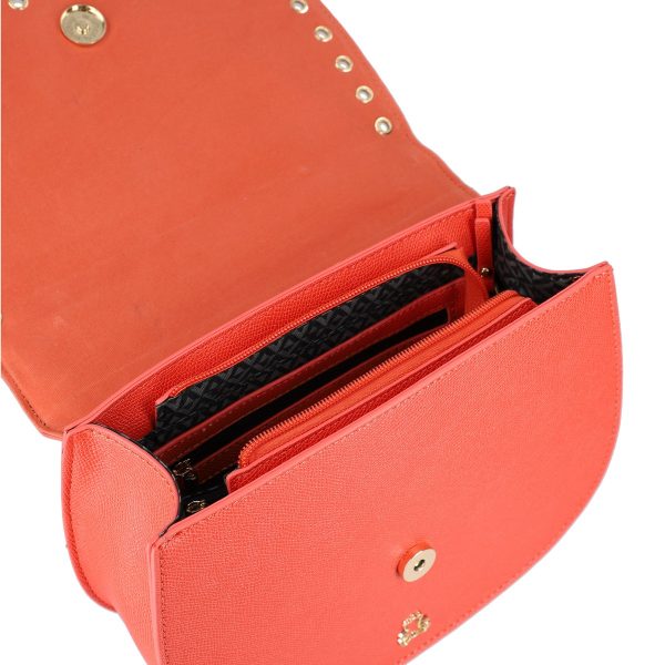 Geanta casual tip postas dama din piele ecologica rosu coral cu trei buzunare Lulu Castagnette BSDJCA2103128 120