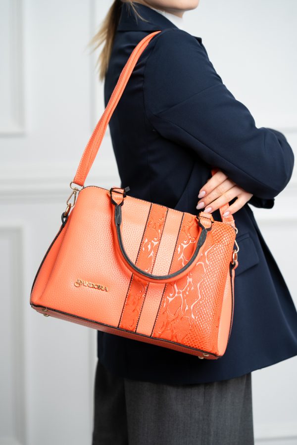 Set geanta cu portofel casual femei piele eco coral model texturat cu logo BSSET2204039 122