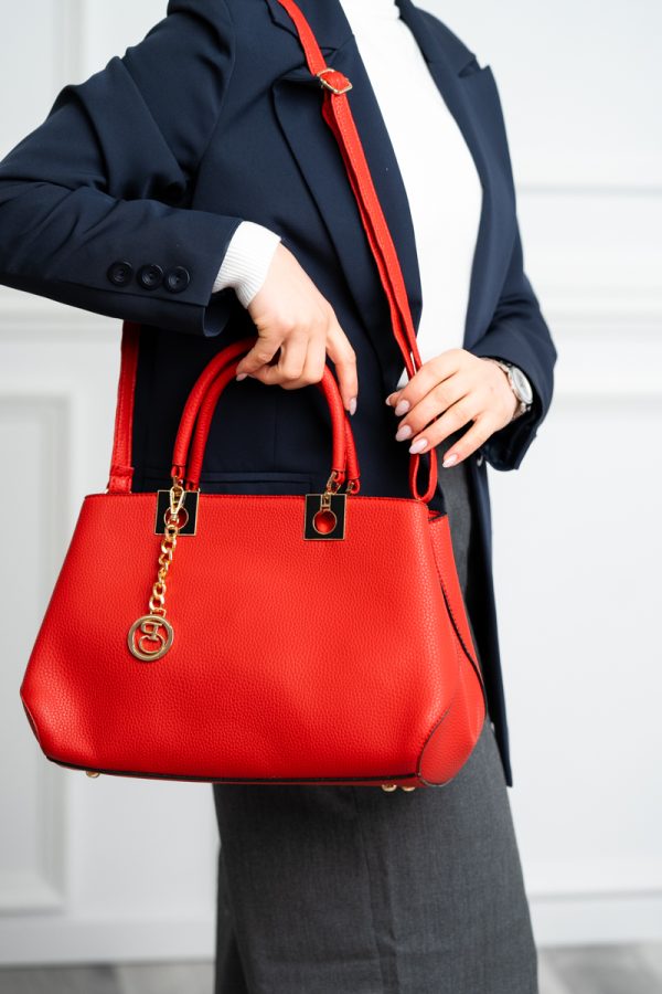 Set geanta cu portofel dama din piele eco rosie logo exterior metalic Bernadette BSSET2205215 119