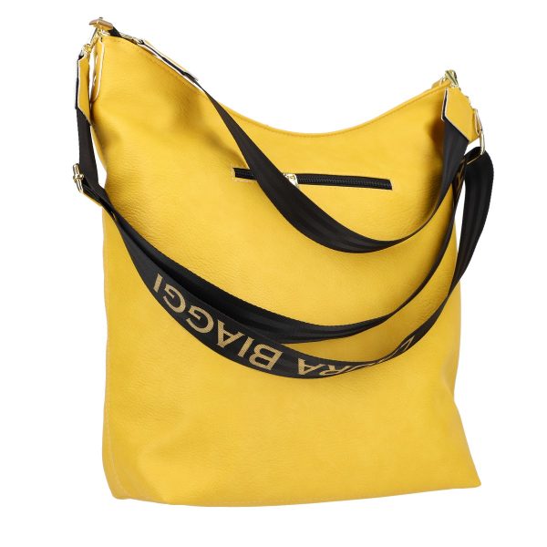 Geanta Shopper talie mare de femei din piele eco galbena texturata logo exterior negru Laura Biaggi BSLBSH210217 121