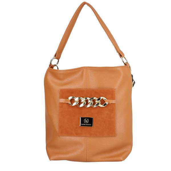 Geanta casual de femei din piele eco maro cu lant exterior si bretele late negre Laura Biaggi LBCA335A2108104 121