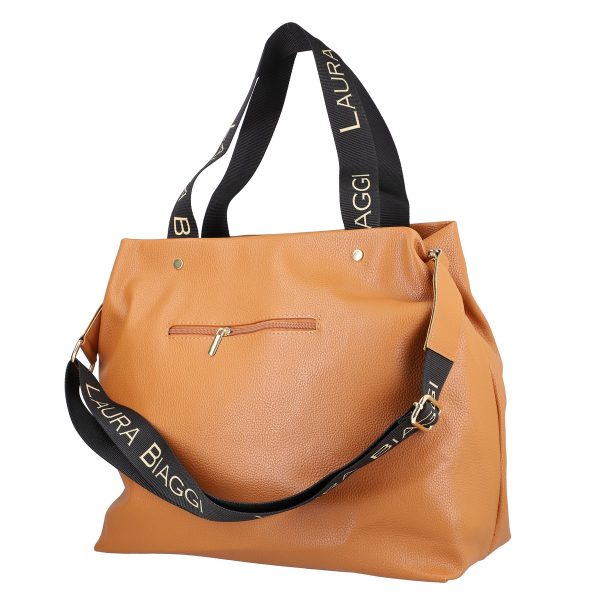 Geanta Shopper dama din piele eco maro cu maner negru si buzunare suplimentare Laura Biaggi LB2010SH2108201 120