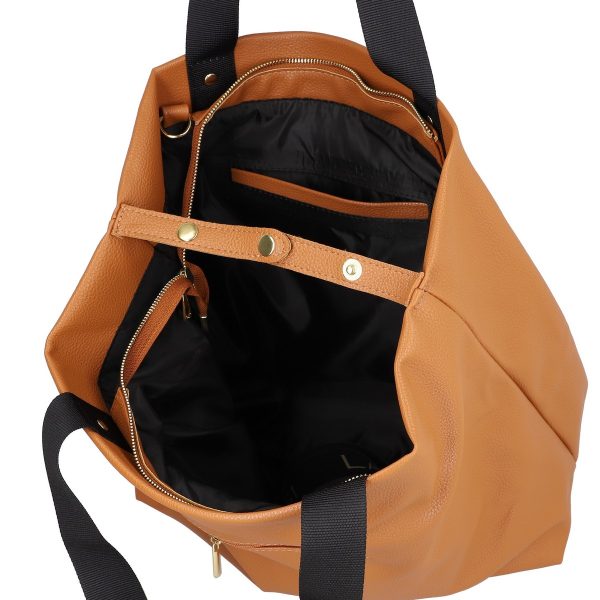 Geanta Shopper dama din piele eco maro cu maner negru si buzunare suplimentare Laura Biaggi LB2010SH2108201 121