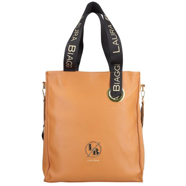 Geanta Shopper mare de dama din piele eco maro cu manere si bretea neagra Laura Biaggi LB2038SH2108209 122