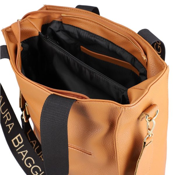 Geanta Shopper mare de dama din piele eco maro cu manere si bretea neagra Laura Biaggi LB2038SH2108209 123