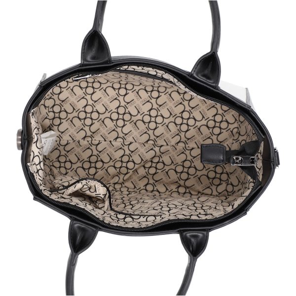 Geanta casual dama piele ecologica alb cu albastru logo exterior maner si bareta Nobo BSNOCA210292 123