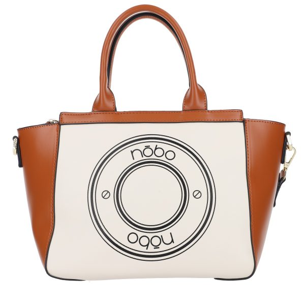 Geanta casual dama din piele eco bej cu maro logo exterior maner si bareta Nobo BSNOCA210291 119