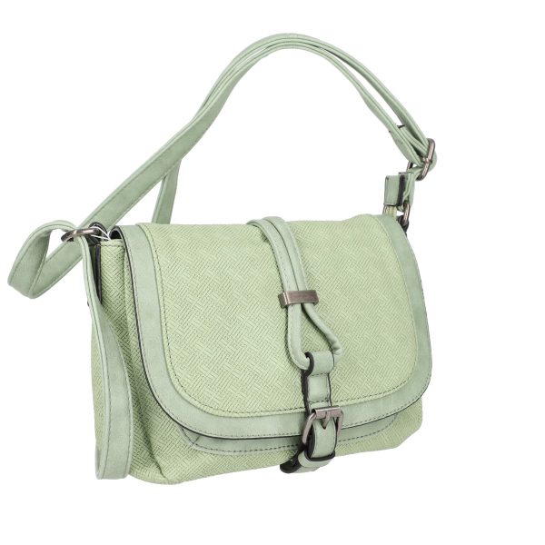 Geanta casual femei din piele ecologica verde light cu catarama metalica si clapeta texturata Turbo Bags BSCA210178 122