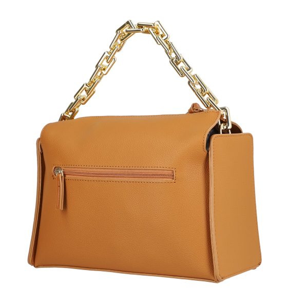 Geanta eleganta dama piele ecologica maro exterior texturat cu maner din lant auriu BSBECA2104038 123