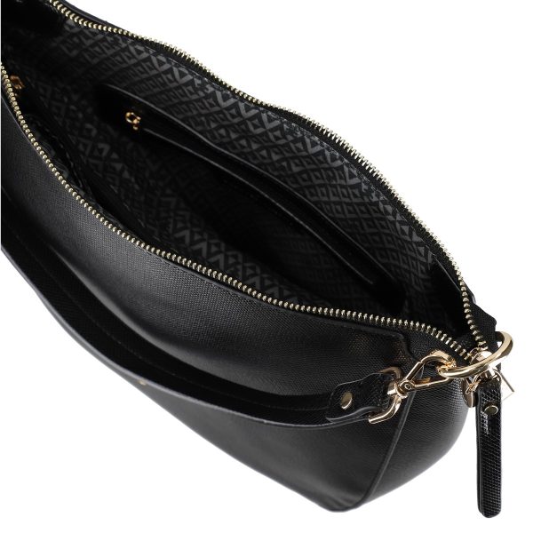 Geanta crossbody femei piele eco neagra textura lucioasa cu buzunar lateral Lulu Castagnette BSLLCA2103113 119