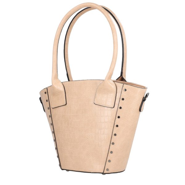 Geanta Shopper dama din piele eco alb bej forma trapeza cu logo exterior Nobo BSNO2102131 122