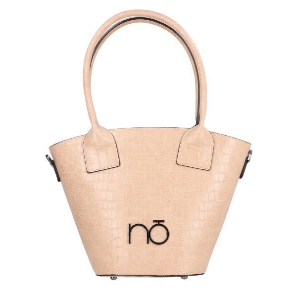 Geanta Shopper dama din piele eco alb bej forma trapeza cu logo exterior Nobo BSNO2102131 120