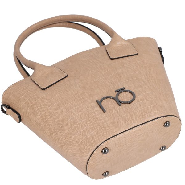 Geanta Shopper dama din piele eco alb bej forma trapeza cu logo exterior Nobo BSNO2102131 121