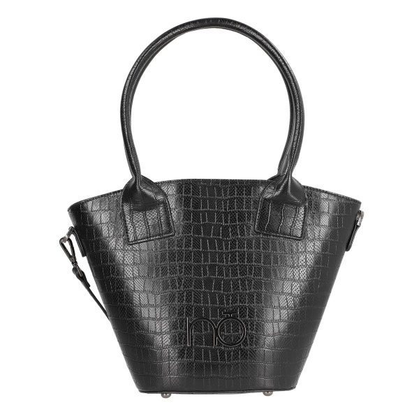 Geanta Shopper de femei din piele eco neagra forma trapeza cu logo exterior Nobo BSNO2102129 120