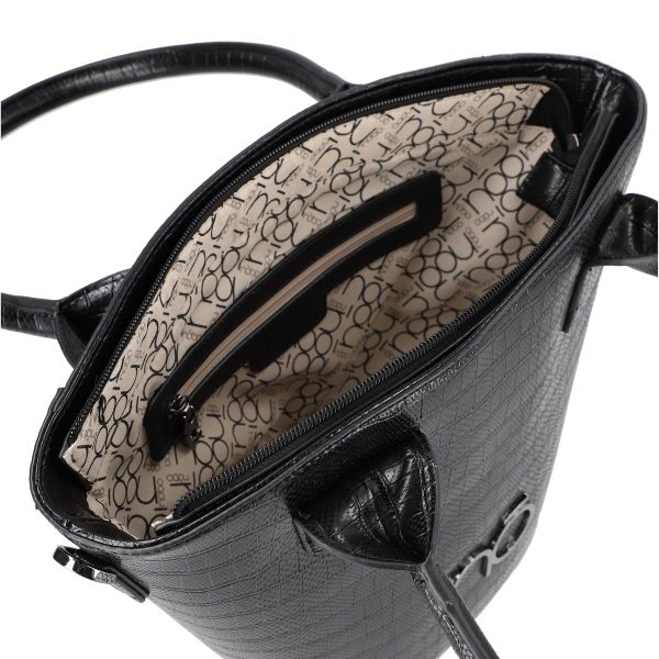 Geanta Shopper de femei din piele eco neagra forma trapeza cu logo exterior Nobo BSNO2102129 122