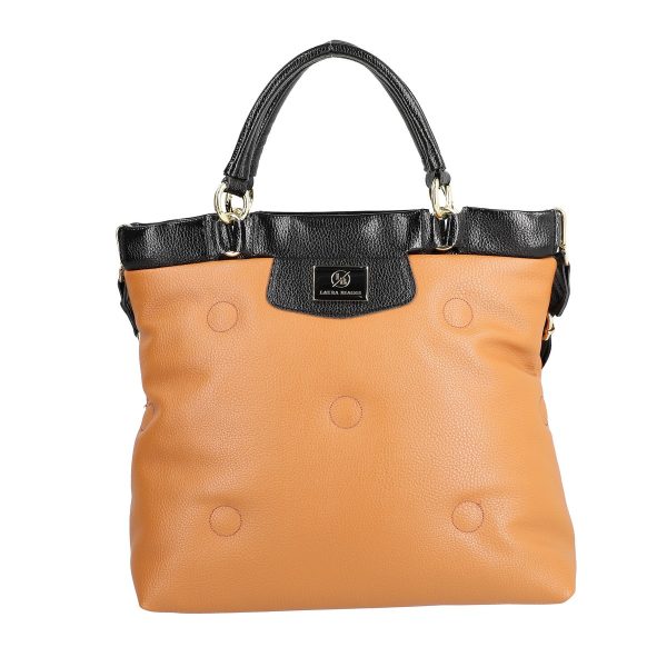Geanta Shopper talie mare dama piele eco maro cu manere si bretea negre Laura Biaggi LBSH249E2108204 120