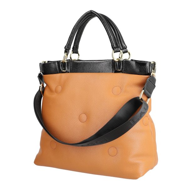 Geanta Shopper talie mare dama piele eco maro cu manere si bretea negre Laura Biaggi LBSH249E2108204 121