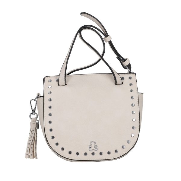 Poseta casual de femei din piele eco gri deschis cu tinte metalice si bretea detasabila Lulu Castagnette BSLLPOCA2103065 120