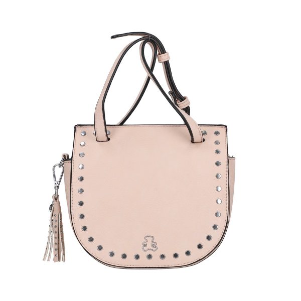 Poseta casual de dama din piele ecologica roz cu tinte metalice si bretea detasabila Lulu Castagnette BSLLPOCA2103066 120