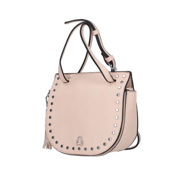 Poseta casual de dama din piele ecologica roz cu tinte metalice si bretea detasabila Lulu Castagnette BSLLPOCA2103066 121