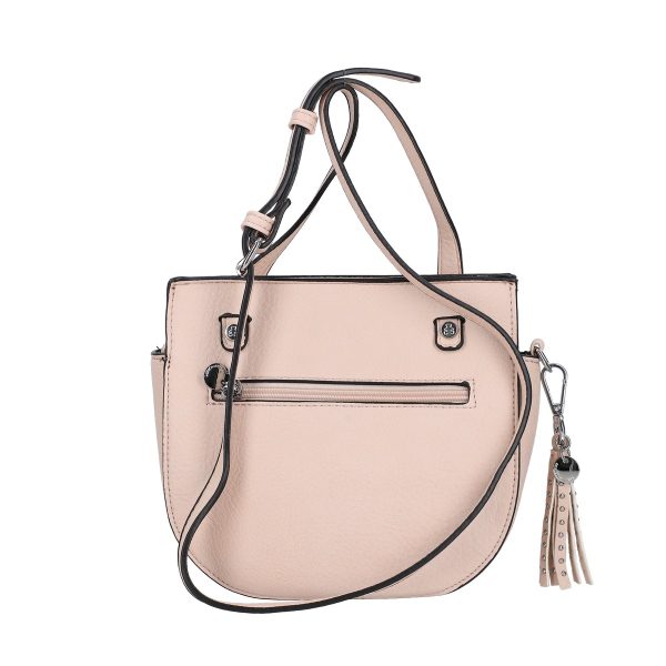 Poseta casual de dama din piele ecologica roz cu tinte metalice si bretea detasabila Lulu Castagnette BSLLPOCA2103066 122