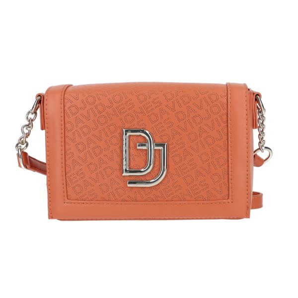 Poseta casual de dama din piele ecologica perforata maro caramiziu cu clapeta David Jones BSDJPO2102148 120