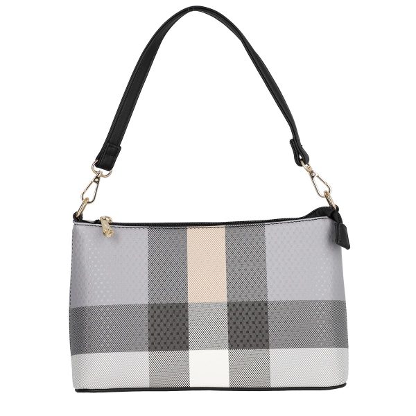 Poseta casual de dama din piele eco in carouri gri negru cu un compartiment Gallantry BSGAPO2104033 120