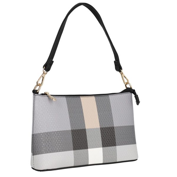 Posete Casual - Poseta casual de dama din piele eco in carouri gri negru cu un compartiment Gallantry BSGAPO2104033