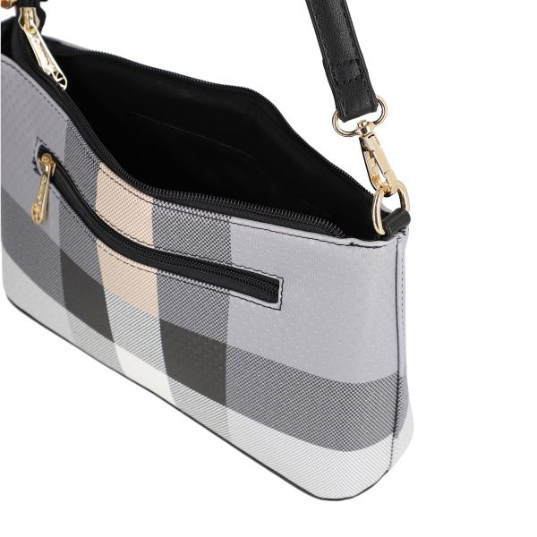 Poseta casual de dama din piele eco in carouri gri negru cu un compartiment Gallantry BSGAPO2104033 119