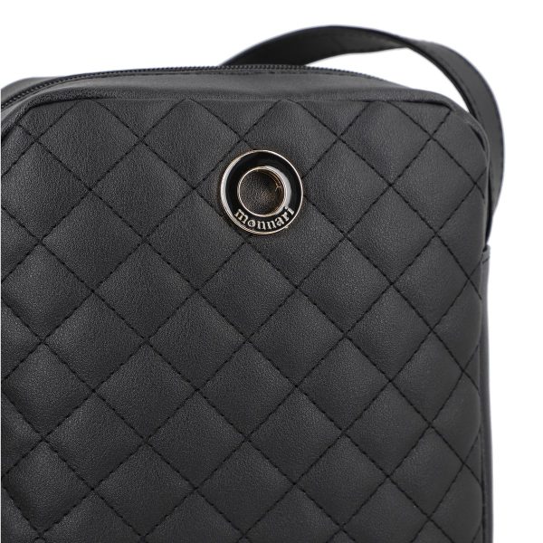 Poseta eleganta de umar femei din piele eco neagra texturata in carouri Monnari BS20201205 122