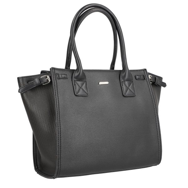 David Jones - Geanta casual femei din piele eco neagra colturi cu perforate inchidere fermoar David Jones BSDJCA2108273