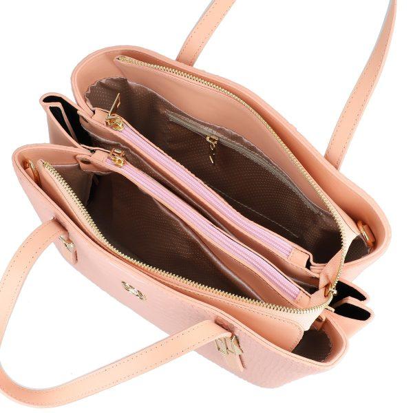 Geanta casual femei piele ecologica roz texturata cu trei compartimente Mathilde BS1088CA2205370 119