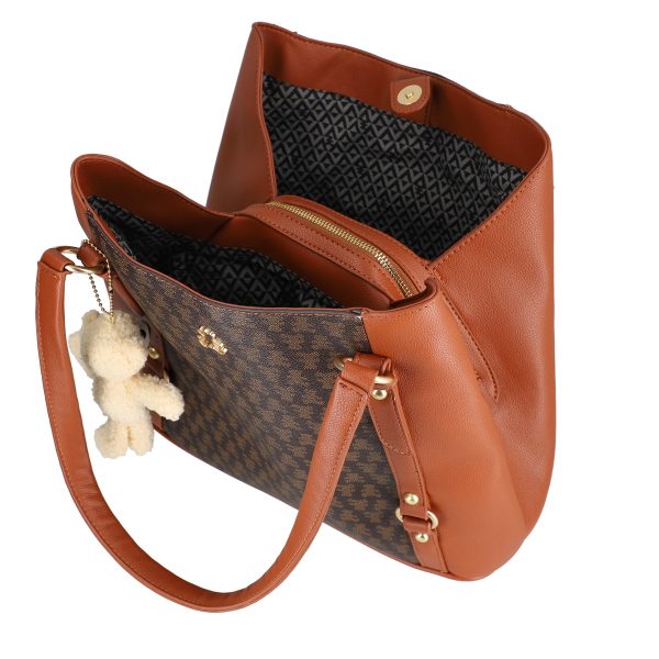 Geanta casual dama din piele eco maro deschis cu trei compartimente Lulu Castagne BSLLCA2208032 119