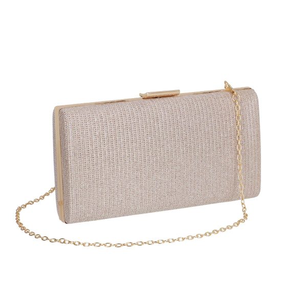 Clutch cu Pietre - Geanta de ocazie eleganta femei din material auriu lucios cu bretea lant si inchidere click Cammy BS8033Z2207507