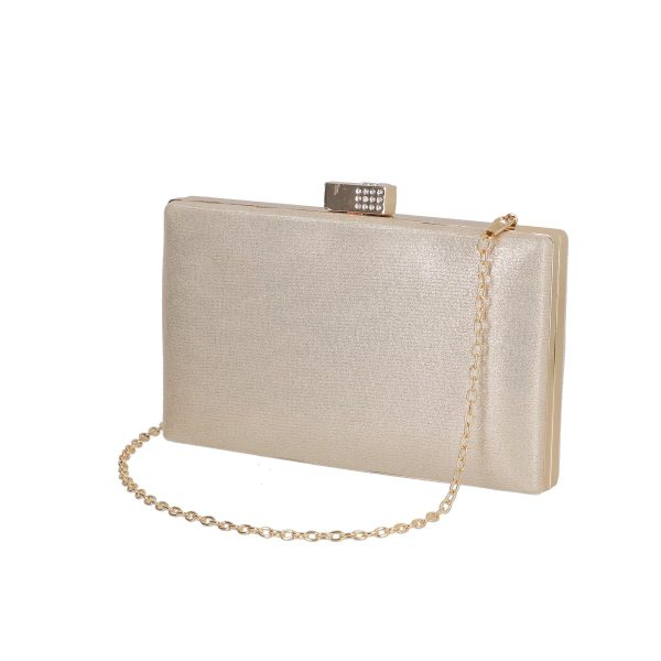 Clutch cu Pietre - Geanta ocazie dama din material sintetic auriu lucios cu maner lant Roxana BS1049HD2207504