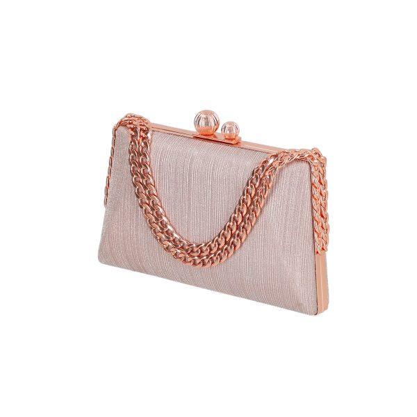 Clutch cu Pietre - Geanta de evenimente femei din material sampanie cu rama metalica inchidere cu accesoriu Katrina BS5712LK2207032
