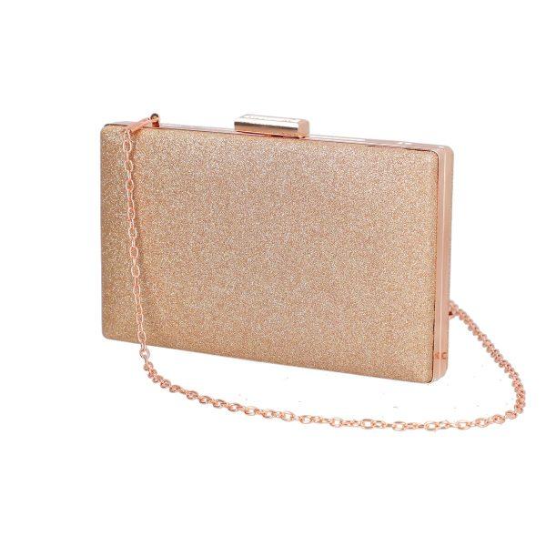 Clutch cu Pietre - Geanta de evenimente dama material sintetic sampanie cu sistem click Vanessa BS8025Z2207010