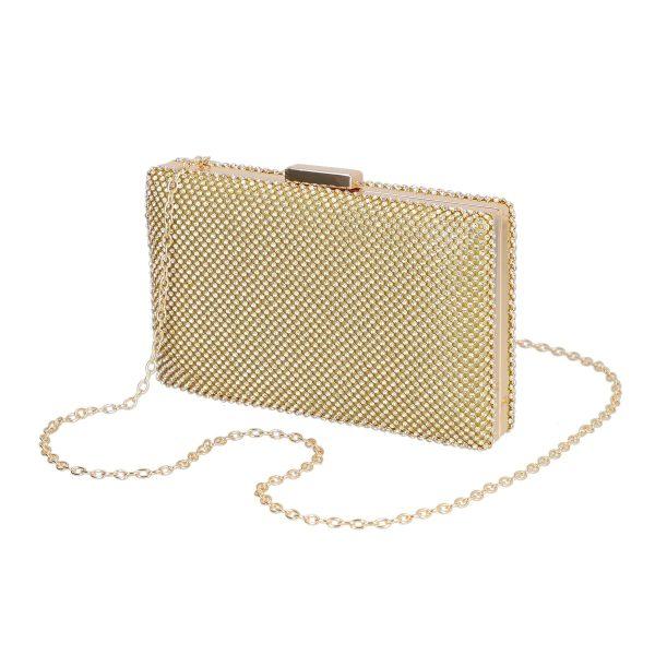 Clutch cu Pietre - Geanta Ocazie Aurie Dama din Material Auriu cu Cristale Aurii si Maner - Denise BS989HD2207018