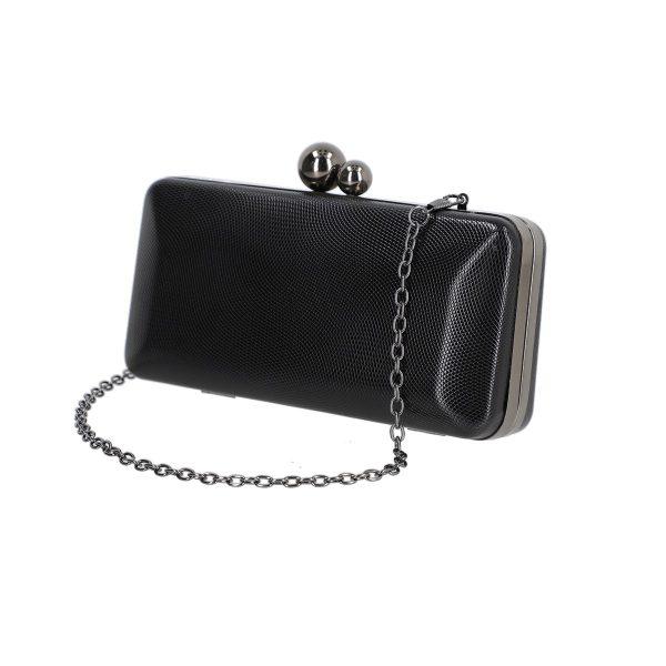 Clutch cu Pietre - Geanta ocazie de femei din material negru cu sistem click si bretea din lant Oana BS8003DR2207001