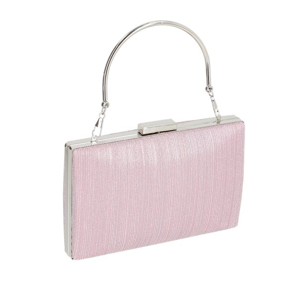 Clutch cu Pietre - Geanta evenimente femei material sintetic roz lucios cu maner si rama metalica Betty BS8047Z2207509