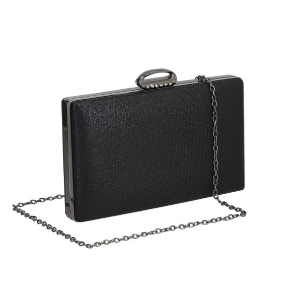 Clutch cu Pietre - Geanta ocazii speciale femei din material argintiu cu inchidere click si rama metalica BS8029PO2205061
