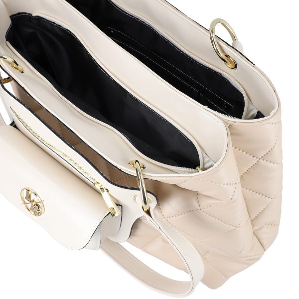 Geanta de umar casual de femei piele eco bej matlasata cu manere Laura Biaggi BSLBSH2203010 119