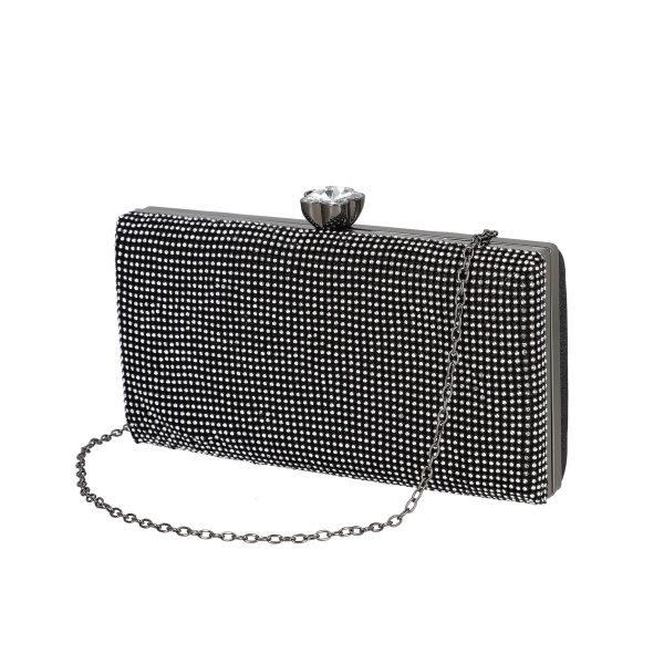 Clutch cu Pietre - Geanta de evenimente de dama din material neagra cu maner tip lant Ellie BS9063V2208109