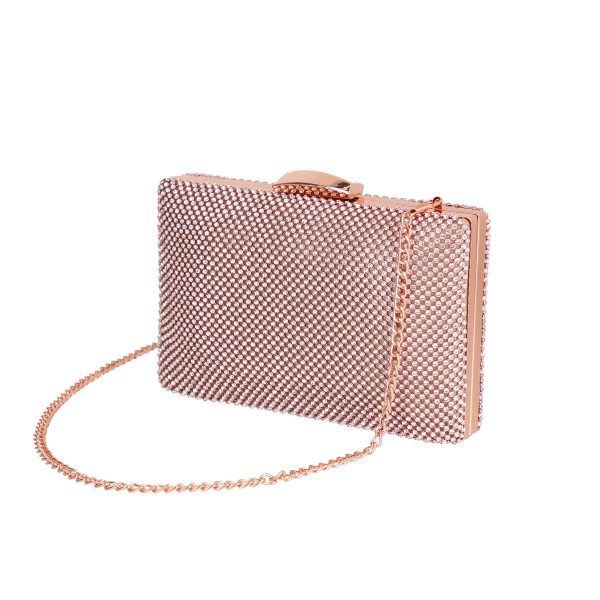 Clutch cu Pietre - Geanta de evenimente material sampanie cu rama metalica si lant Claire BS4122V2208116