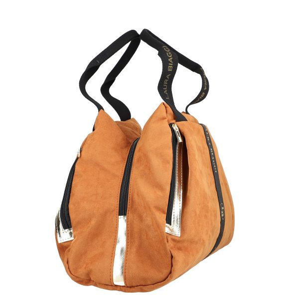 Geanta Shopper dama piele ecologica maro cu fermoar auriu si buzunare suplimentare Laura Biaggi LBSH975G2108274 121