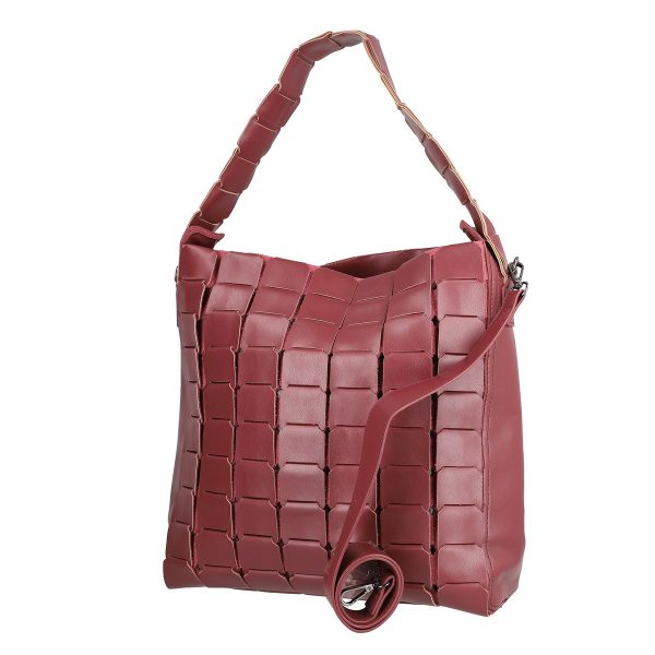 Geanta Shopper de umar femei din piele eco visiniu cu compartiment spatios Potri BSPO2108138 121